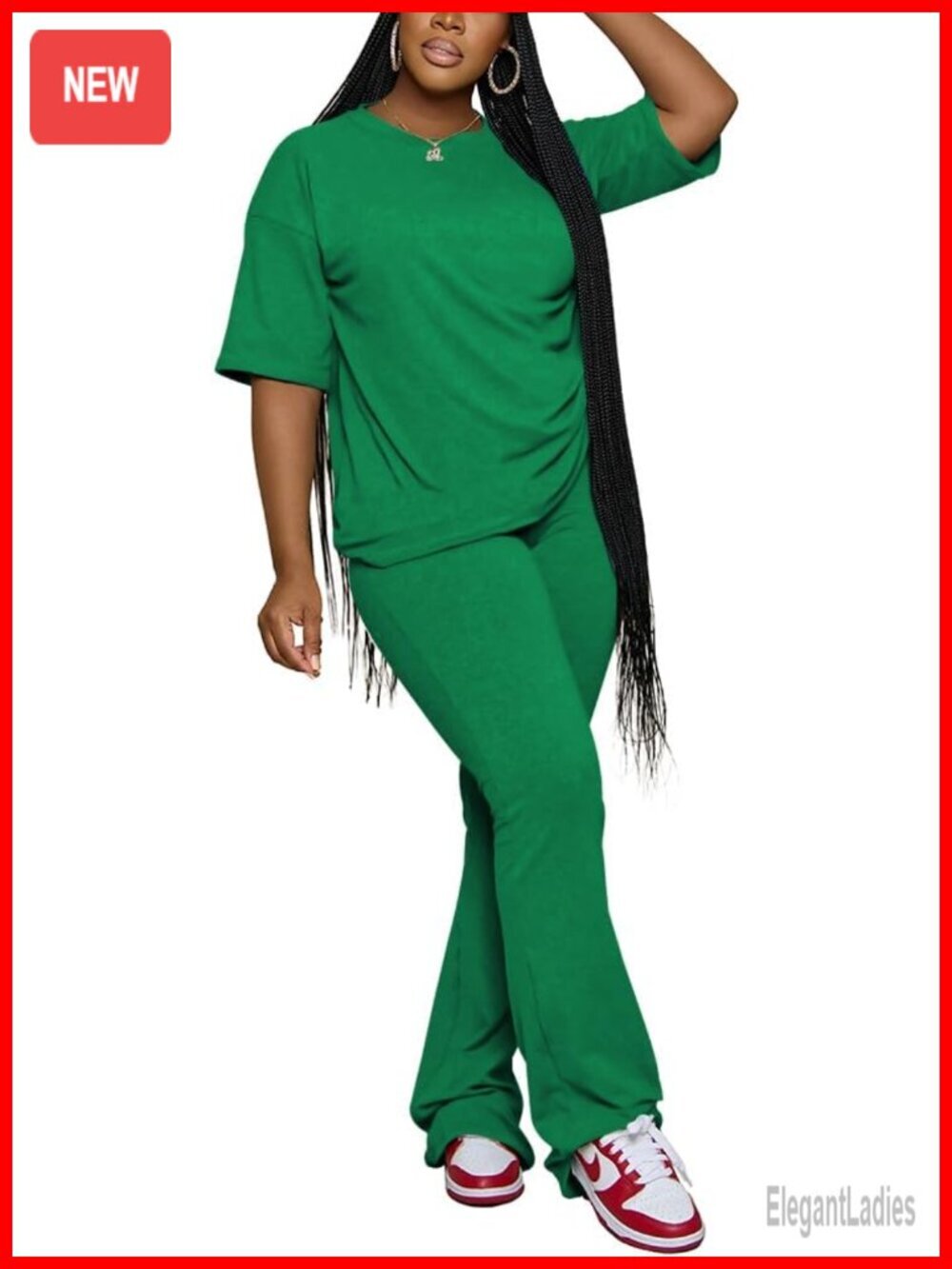 2 Piece Lounge Set Short Sleeve Top & Flared Pants Airport Travel Outfit